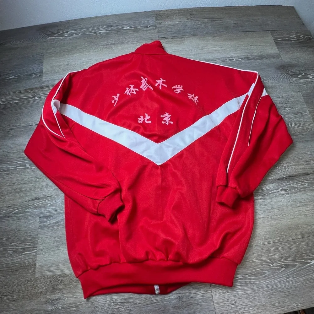 Vintage Track Jacket Mens L Red White Chevron Chinese Shaolin Martial Arts